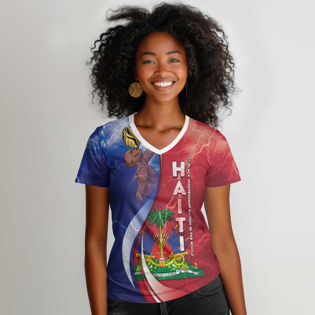 Haiti Independence Day Women V-Neck T-Shirt The First Black Independent Nation - African Pride