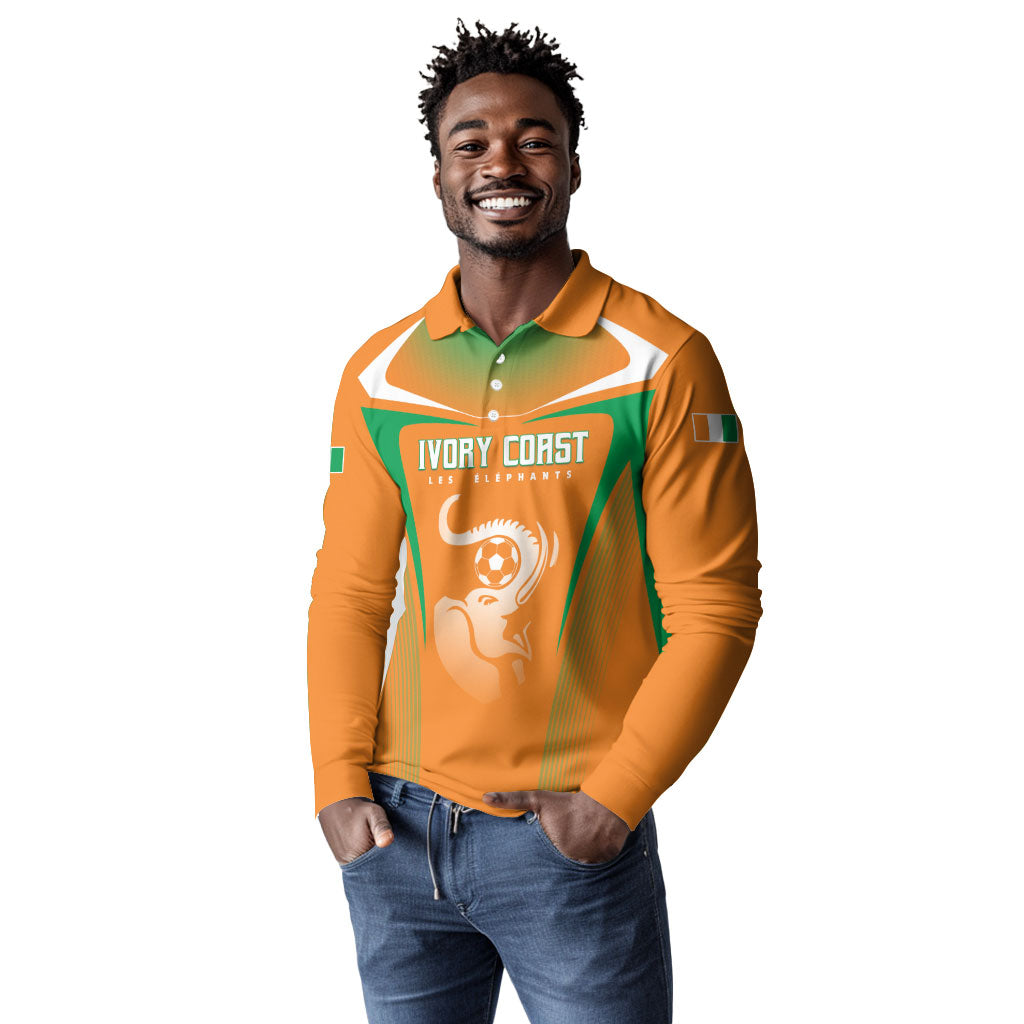 Custom Ivory Coast Football 2026 Long Sleeve Polo Shirt Go Les Elephants