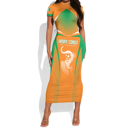 Custom Ivory Coast Football 2026 Short Sleeve Bodycon Dress Go Les Elephants