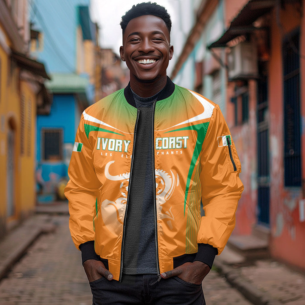 Custom Ivory Coast Football 2026 Sleeve Zip Bomber Jacket Go Les Elephants