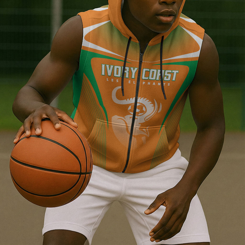 Custom Ivory Coast Football 2026 Sleeveless Zip Hoodie Go Les Elephants