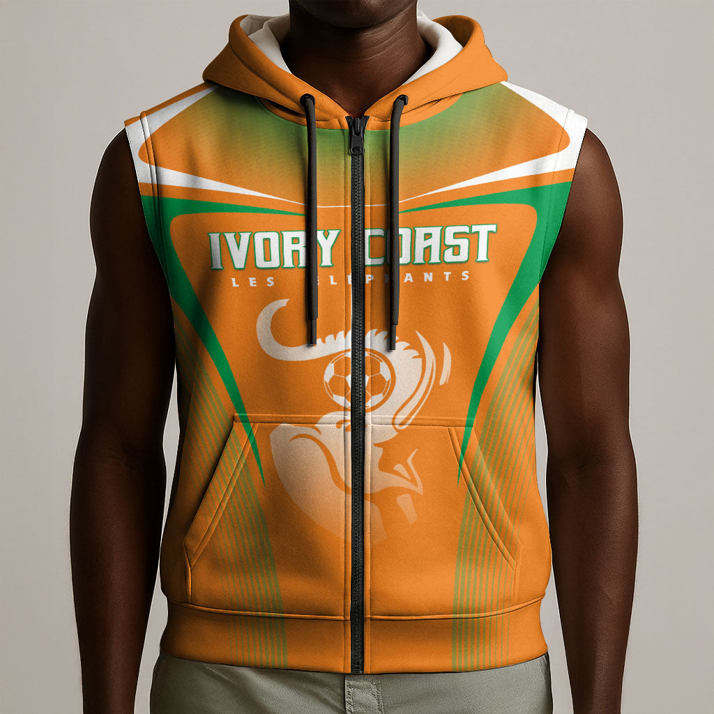 Custom Ivory Coast Football 2026 Sleeveless Zip Hoodie Go Les Elephants