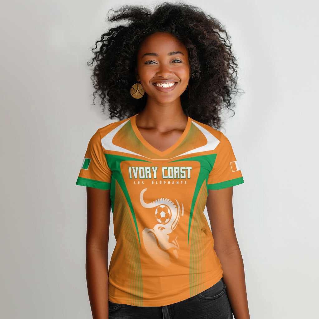 Custom Ivory Coast Football 2026 Women V-Neck T-Shirt Go Les Elephants