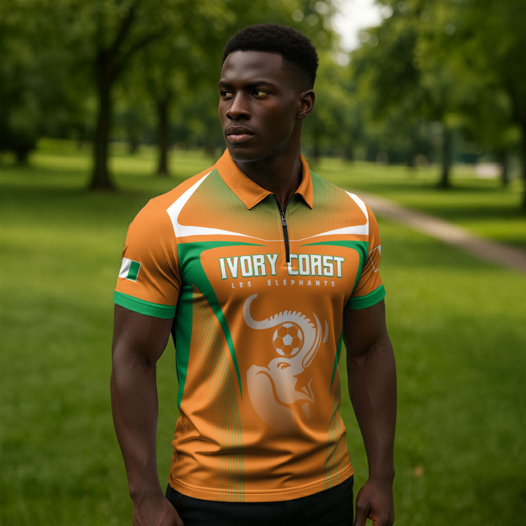 Custom Ivory Coast Football 2026 Zipper Polo Shirt Go Les Elephants