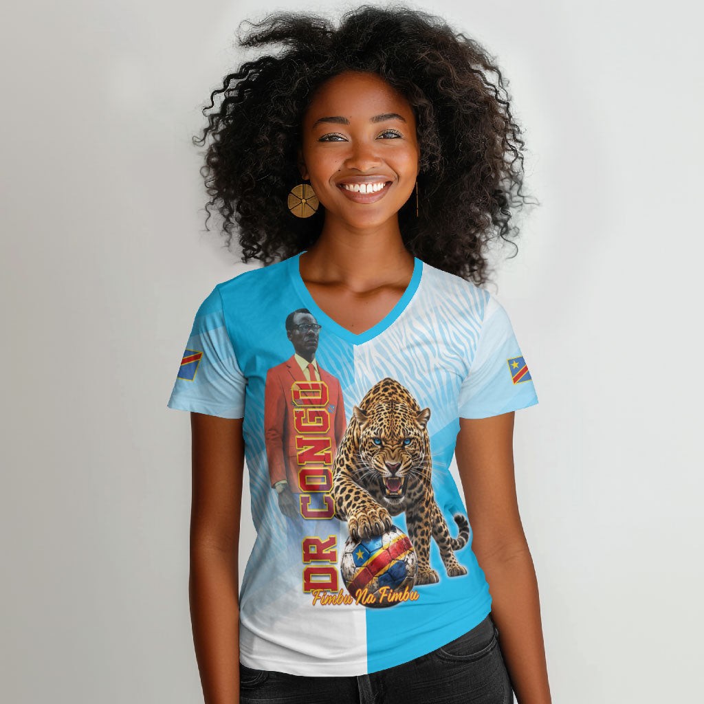 Custom DR Congo Football 2026 Women V-Neck T-Shirt Fimbu Na Fimbu