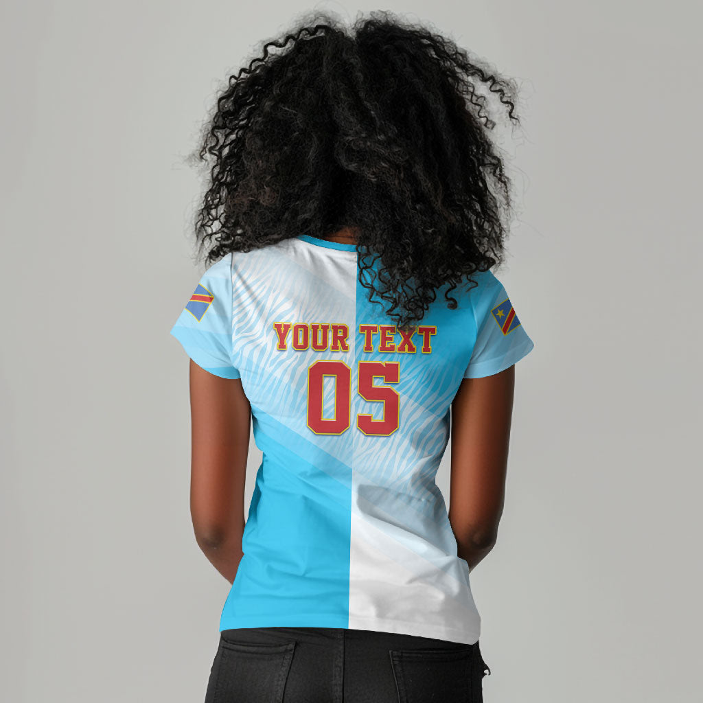 Custom DR Congo Football 2026 Women V-Neck T-Shirt Fimbu Na Fimbu