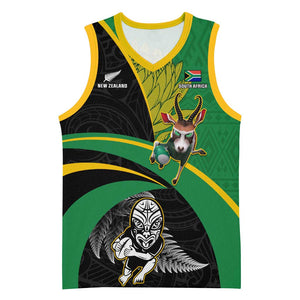 Custom New Zealand And South Africa Rugby Basketball Jersey 2023 Springboks Combine All Black Silver Fern - African Pride