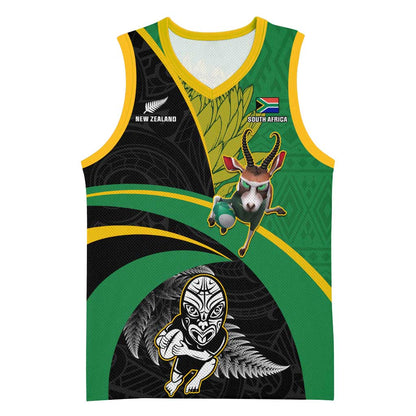 Custom New Zealand And South Africa Rugby Basketball Jersey 2023 Springboks Combine All Black Silver Fern - African Pride