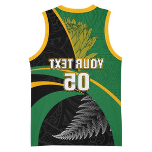 Custom New Zealand And South Africa Rugby Basketball Jersey 2023 Springboks Combine All Black Silver Fern - African Pride