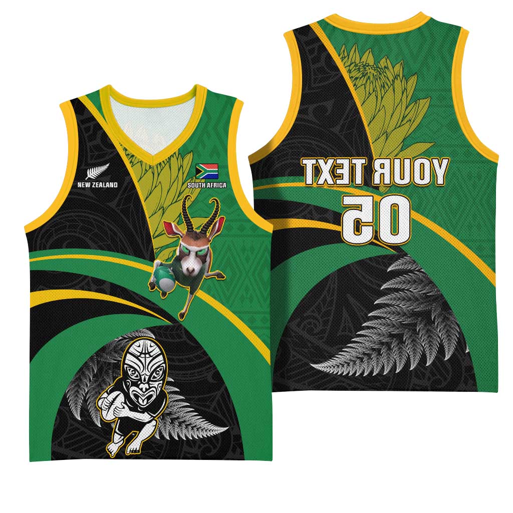 Custom New Zealand And South Africa Rugby Basketball Jersey 2023 Springboks Combine All Black Silver Fern - African Pride