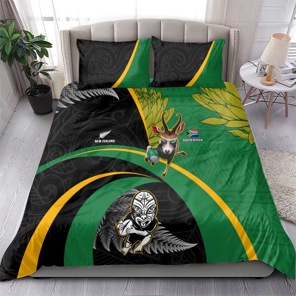 New Zealand And South Africa Rugby Bedding Set 2023 Springboks Combine All Black Silver Fern