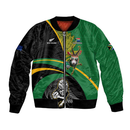 Custom New Zealand And South Africa Rugby Bomber Jacket 2023 Springboks Combine All Black Silver Fern