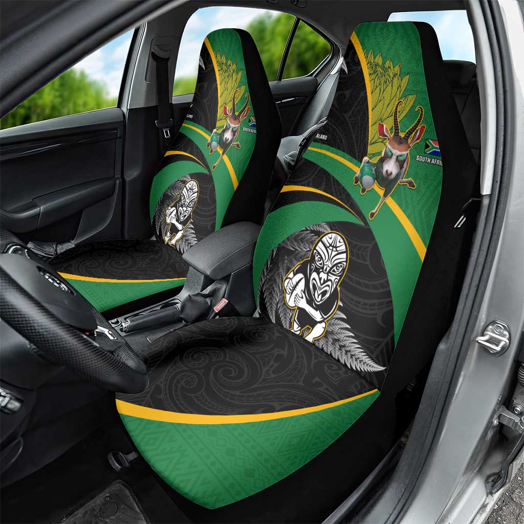 New Zealand And South Africa Rugby Car Seat Cover 2023 Springboks Combine All Black Silver Fern