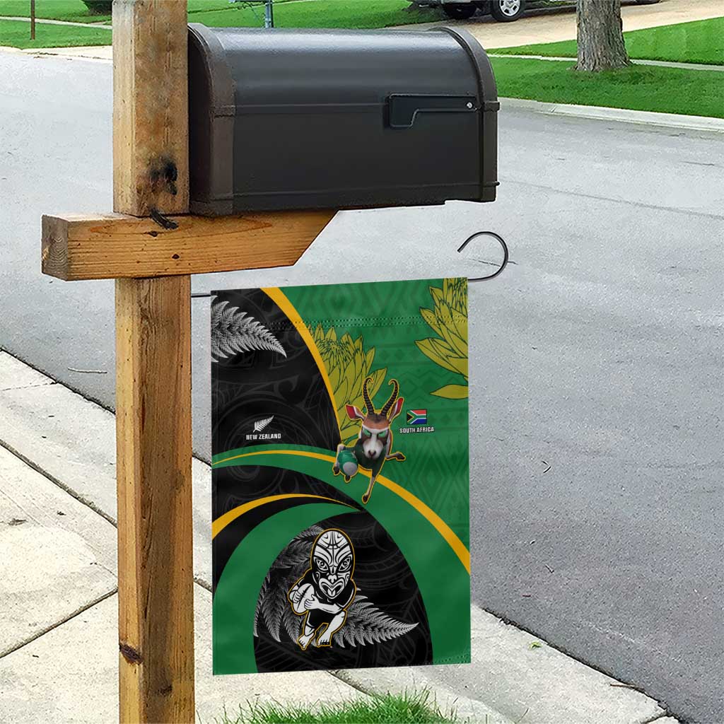 New Zealand And South Africa Rugby Garden Flag 2023 Springboks Combine All Black Silver Fern