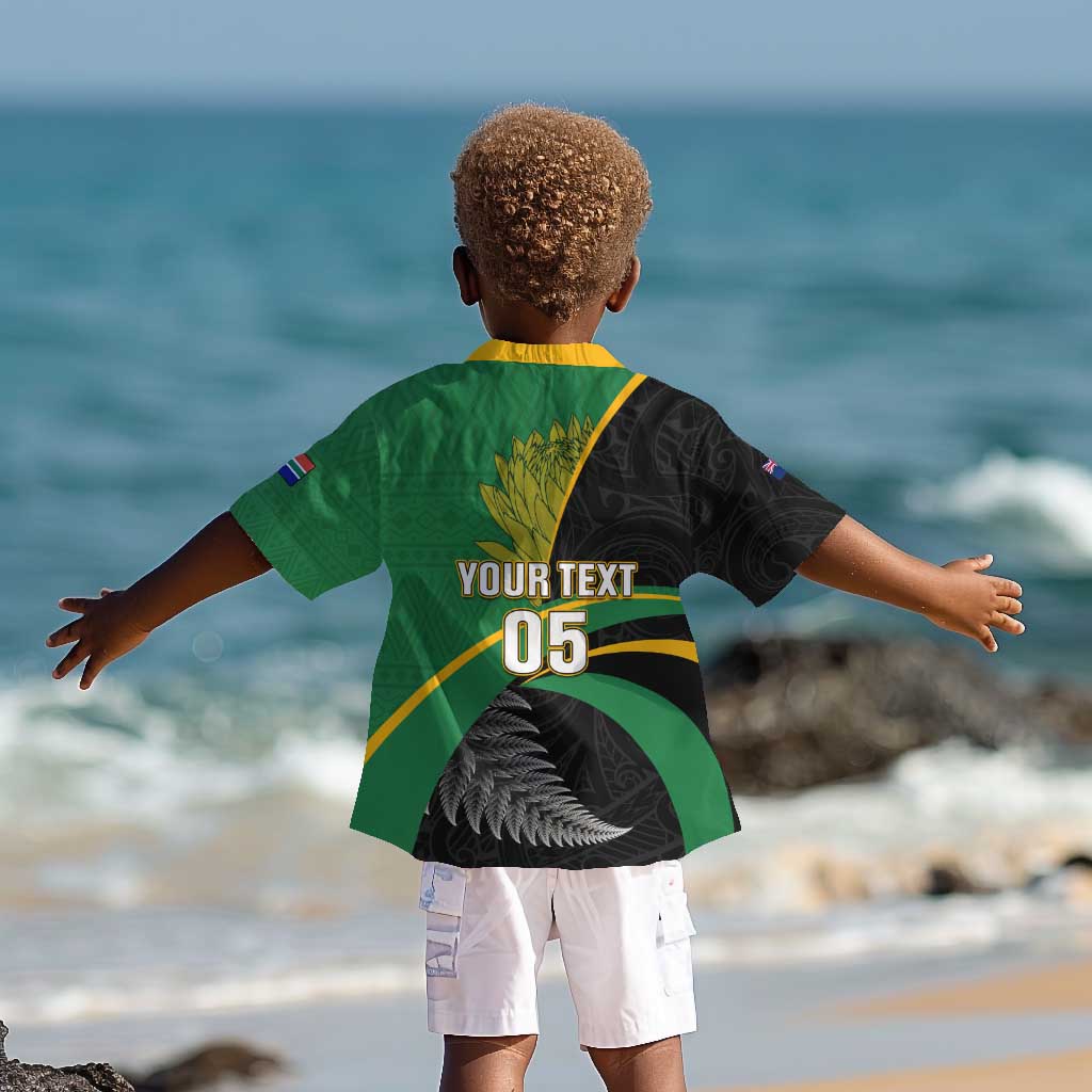 Custom New Zealand And South Africa Rugby Kid Hawaiian Shirt 2023 Springboks Combine All Black Silver Fern