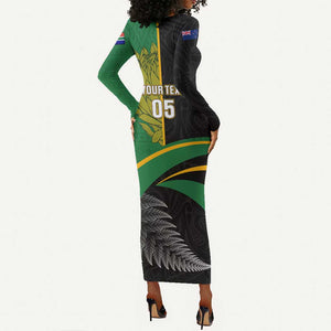 Custom New Zealand And South Africa Rugby Long Sleeve Bodycon Dress 2023 Springboks Combine All Black Silver Fern LT05