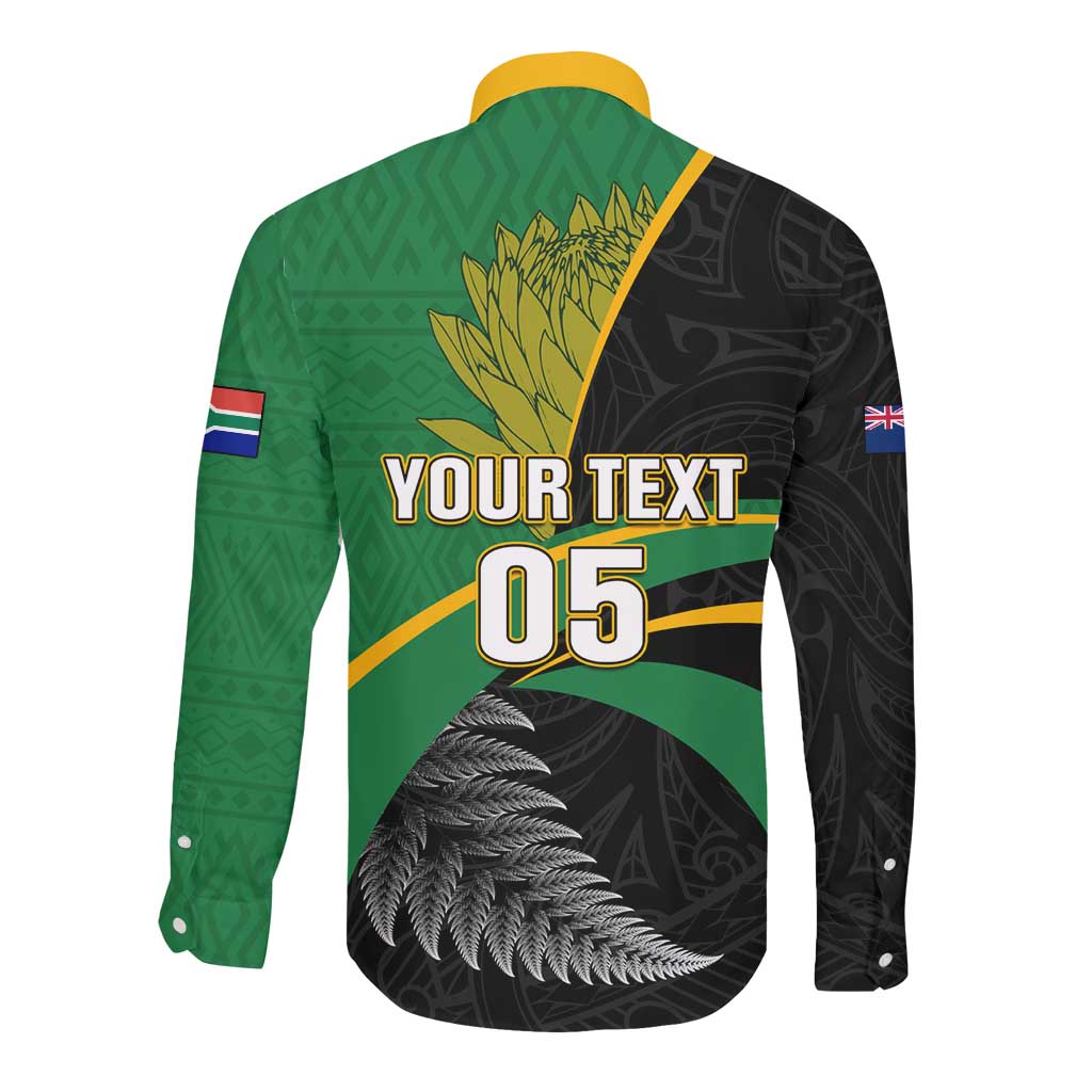 Custom New Zealand And South Africa Rugby Long Sleeve Button Shirt 2023 Springboks Combine All Black Silver Fern