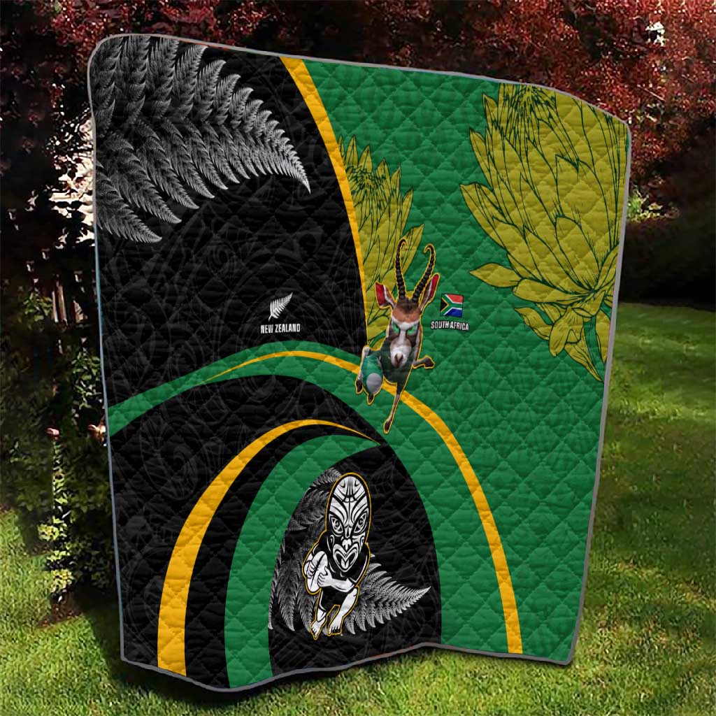 New Zealand And South Africa Rugby Quilt 2023 Springboks Combine All Black Silver Fern