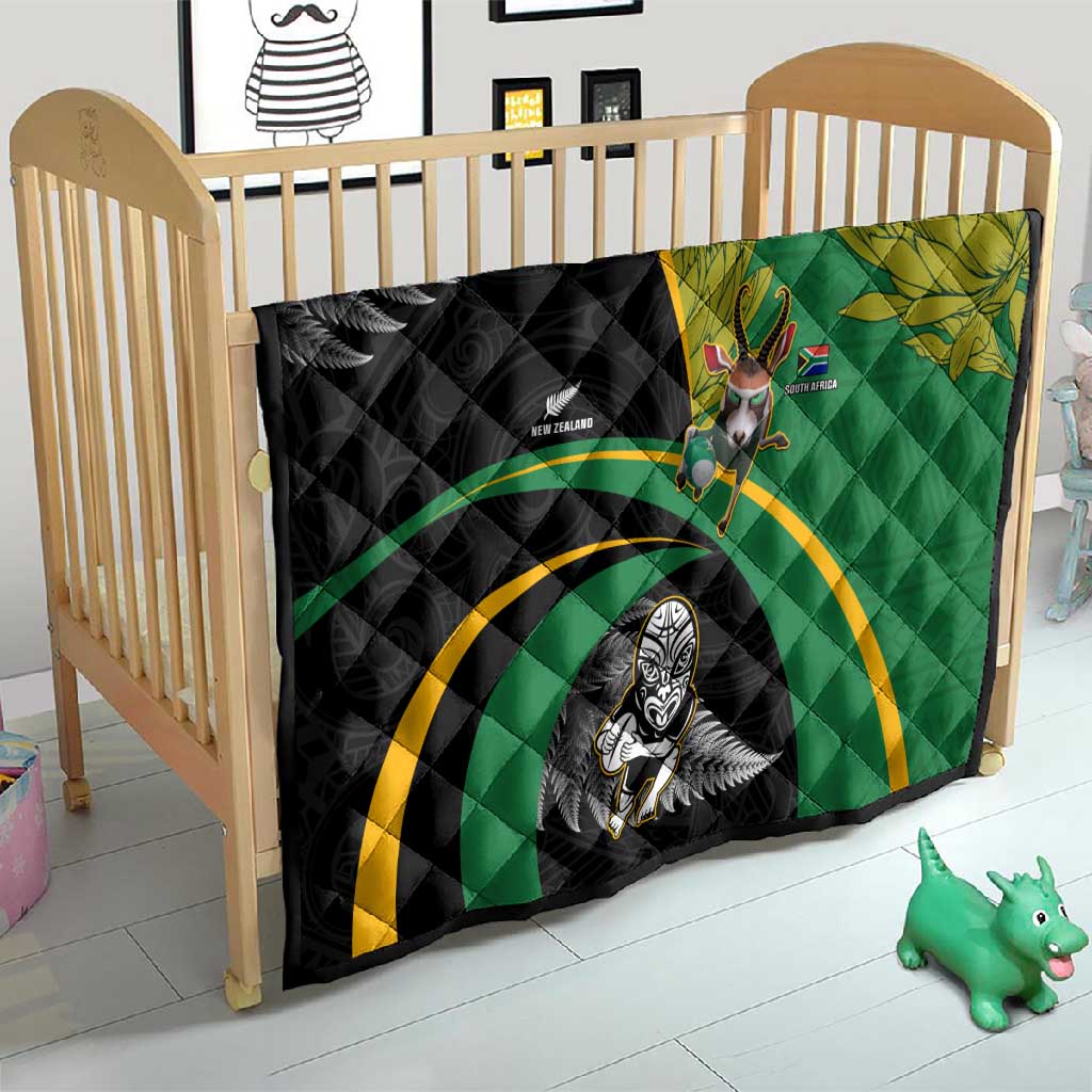 New Zealand And South Africa Rugby Quilt 2023 Springboks Combine All Black Silver Fern