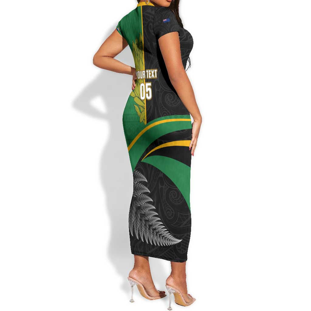 Custom New Zealand And South Africa Rugby Short Sleeve Bodycon Dress 2023 Springboks Combine All Black Silver Fern LT05