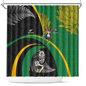 New Zealand And South Africa Rugby Shower Curtain 2023 Springboks Combine All Black Silver Fern