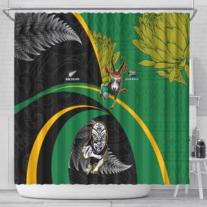 New Zealand And South Africa Rugby Shower Curtain 2023 Springboks Combine All Black Silver Fern