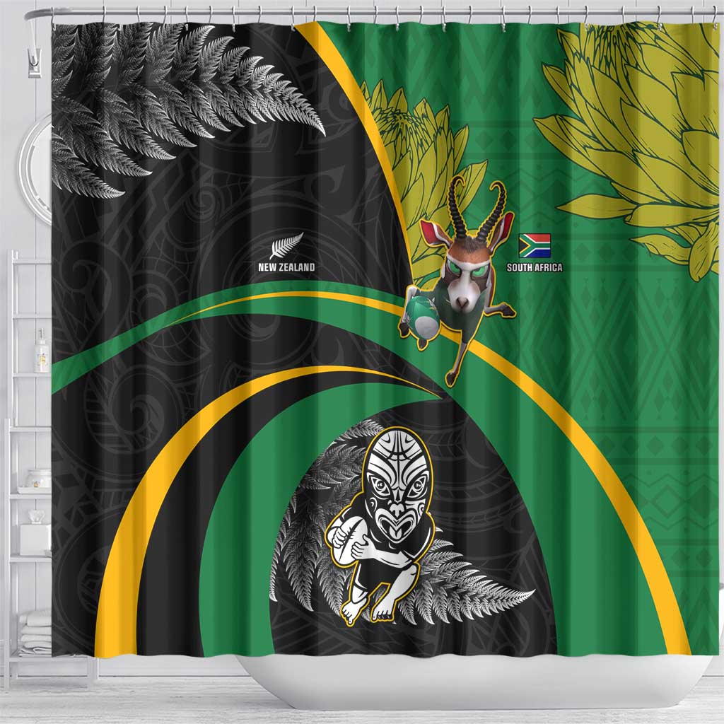 New Zealand And South Africa Rugby Shower Curtain 2023 Springboks Combine All Black Silver Fern