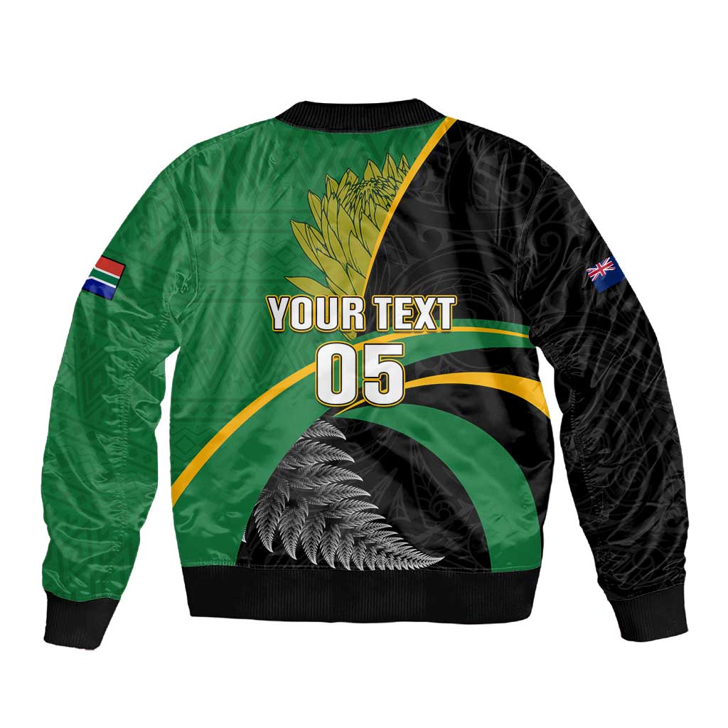 ウェア rugby NZ jacket Custom New Zealand And South Africa Rugby Sleeve Zip Bomber Jacket