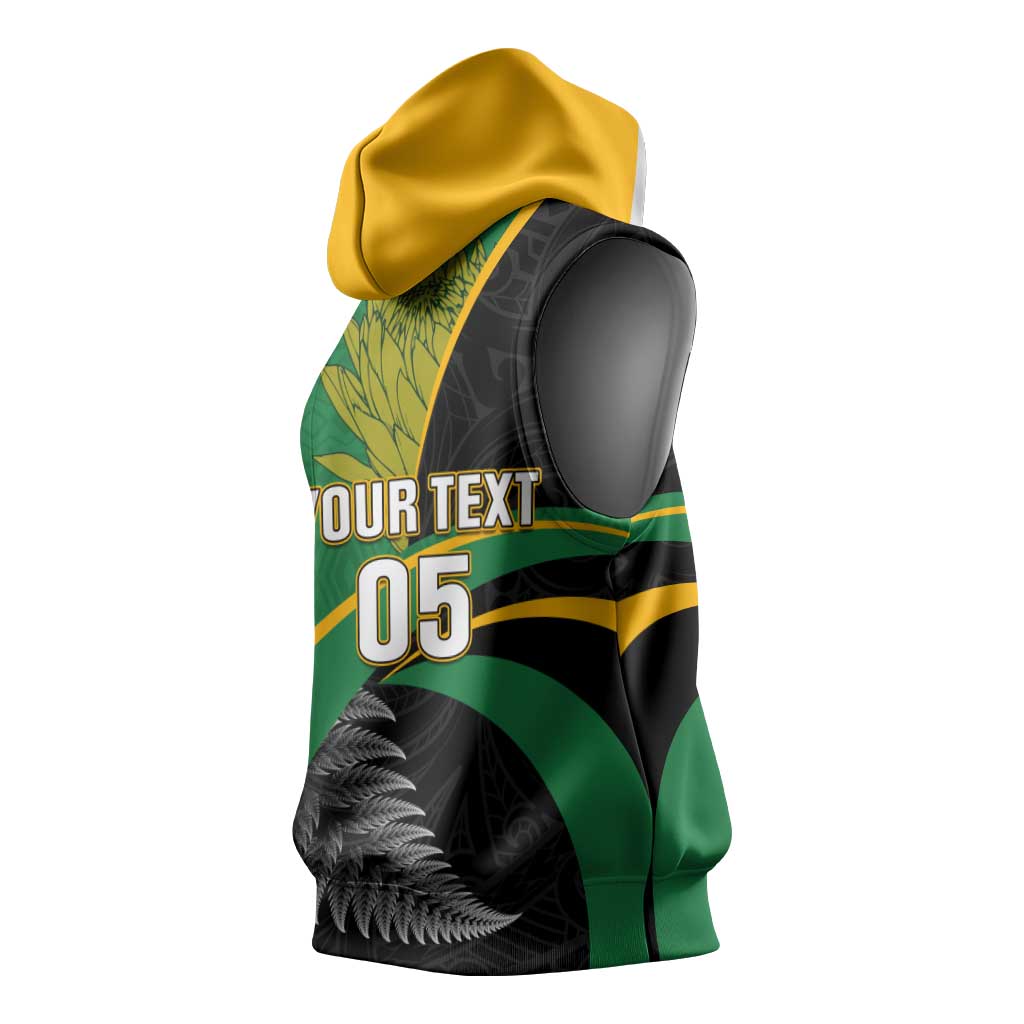 Custom New Zealand And South Africa Rugby Sleeveless Hoodie 2023 Springboks Combine All Black Silver Fern - African Pride