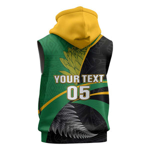 Custom New Zealand And South Africa Rugby Sleeveless Zip Hoodie 2023 Springboks Combine All Black Silver Fern - African Pride