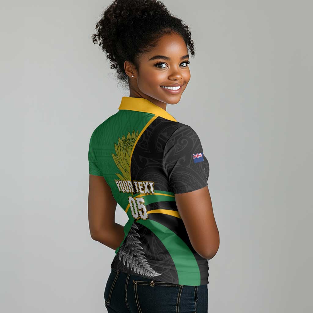 Custom New Zealand And South Africa Rugby Women Polo Shirt 2023 Springboks Combine All Black Silver Fern