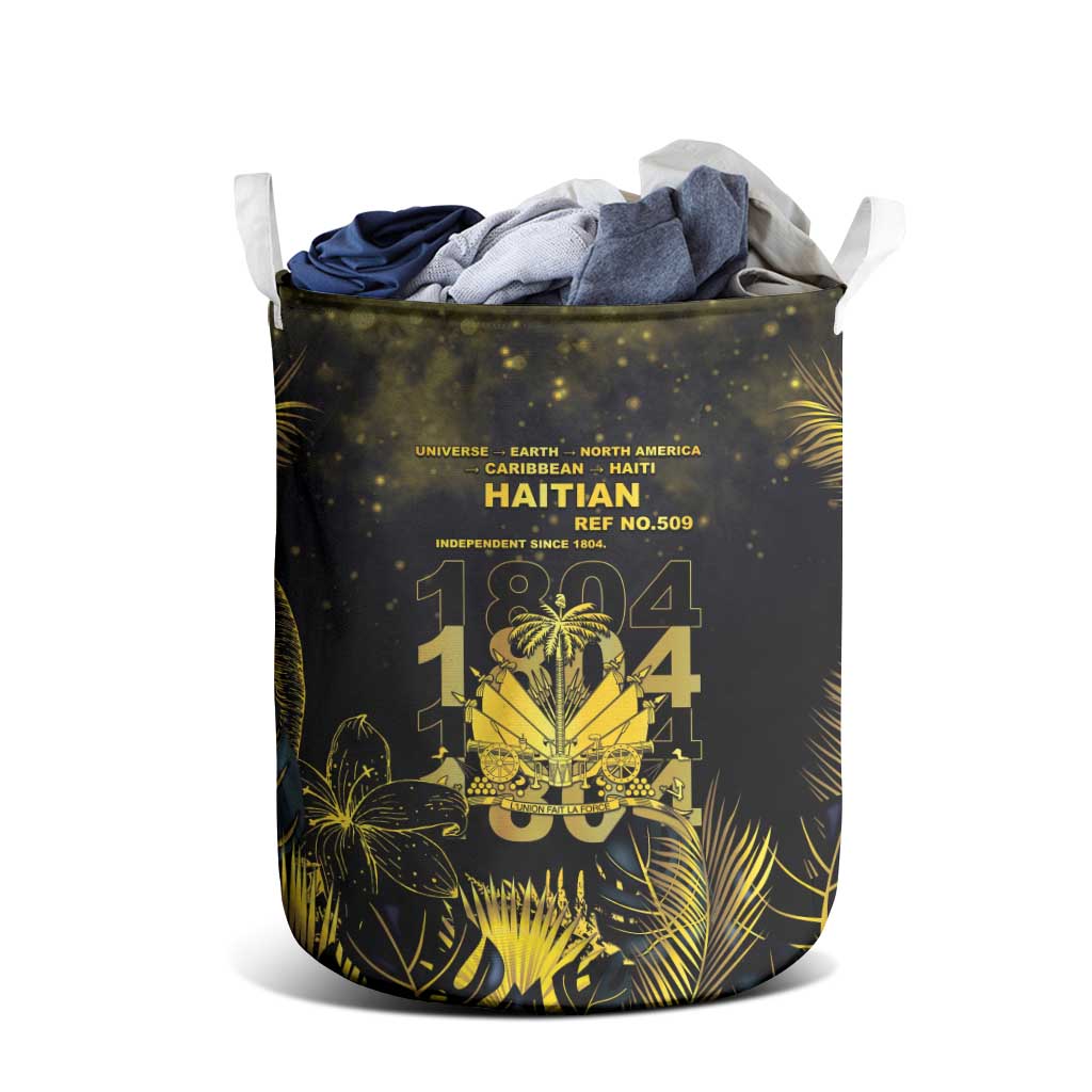 Haiti 1804 Laundry Basket Gold Tropical Leaves And Coat Of Arms - African Pride