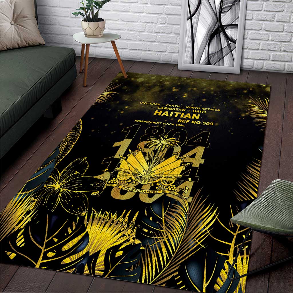 Haiti 1804 Area Rug Gold Tropical Leaves And Coat Of Arms - African Pride