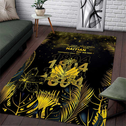 Haiti 1804 Area Rug Gold Tropical Leaves And Coat Of Arms - African Pride