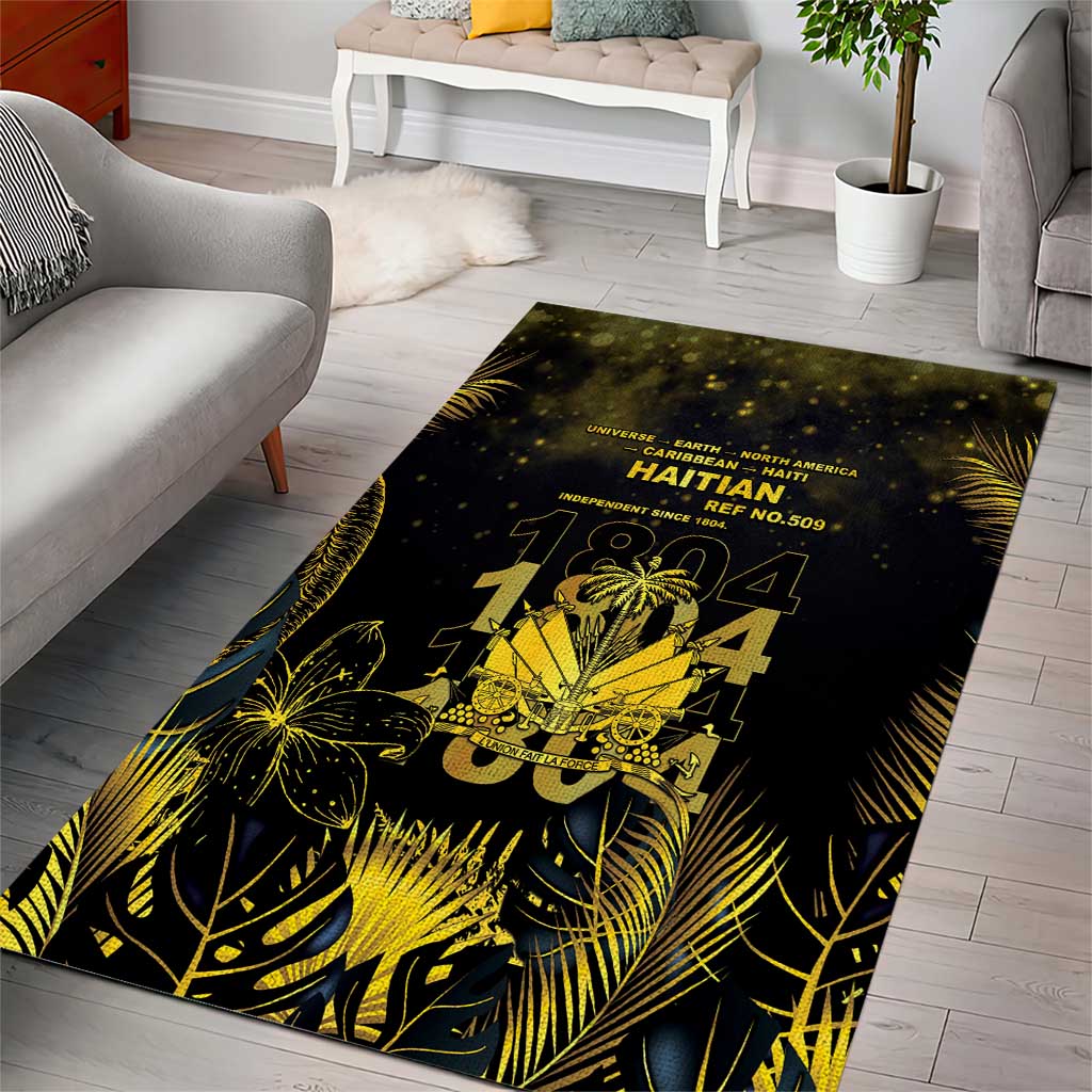 Haiti 1804 Area Rug Gold Tropical Leaves And Coat Of Arms - African Pride