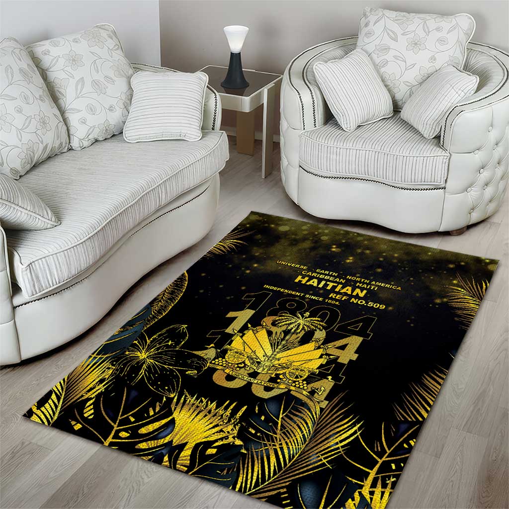 Haiti 1804 Area Rug Gold Tropical Leaves And Coat Of Arms - African Pride