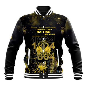 Haiti 1804 Baseball Jacket Gold Tropical Leaves And Coat Of Arms - African Pride
