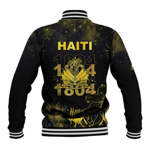 Haiti 1804 Baseball Jacket Gold Tropical Leaves And Coat Of Arms - African Pride