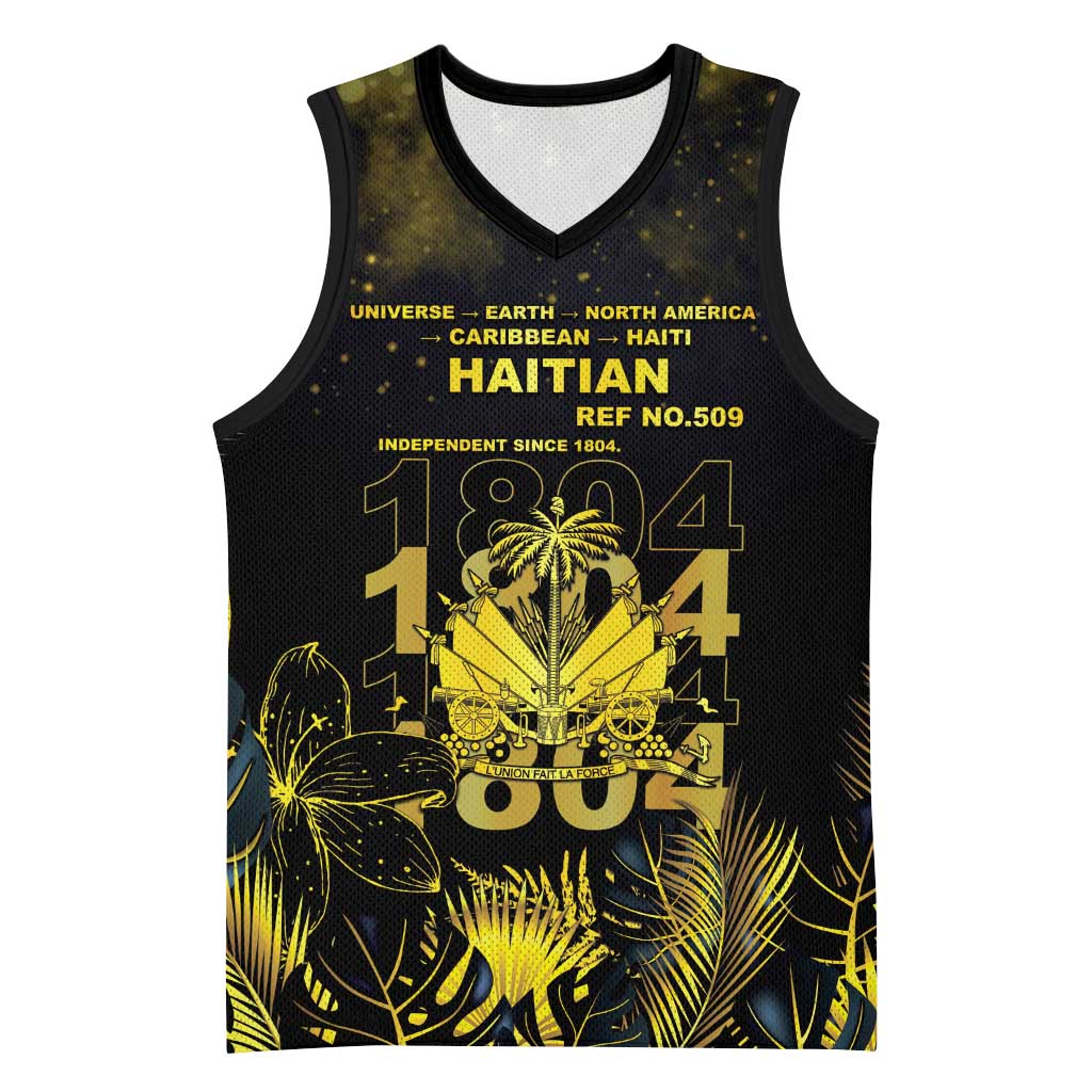 Haiti 1804 Basketball Jersey Gold Tropical Leaves And Coat Of Arms - African Pride