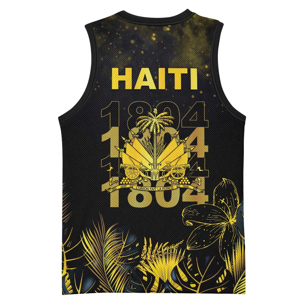 Haiti 1804 Basketball Jersey Gold Tropical Leaves And Coat Of Arms - African Pride