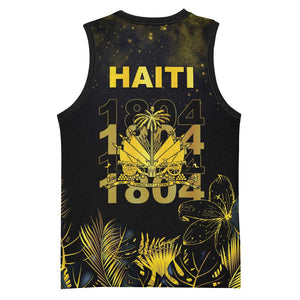 Haiti 1804 Basketball Jersey Gold Tropical Leaves And Coat Of Arms - African Pride
