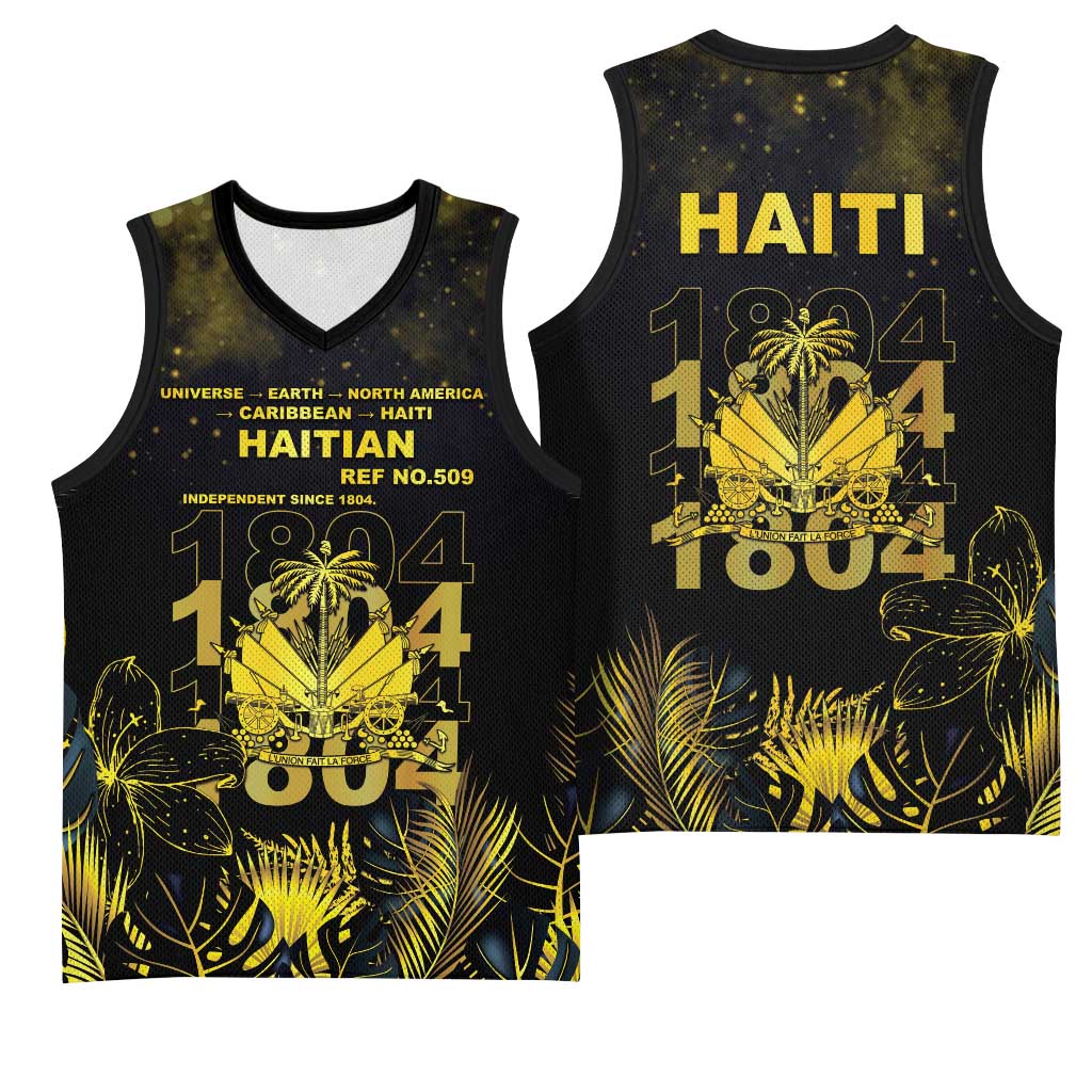 Haiti 1804 Basketball Jersey Gold Tropical Leaves And Coat Of Arms - African Pride