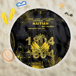 Haiti 1804 Beach Blanket Gold Tropical Leaves And Coat Of Arms - African Pride