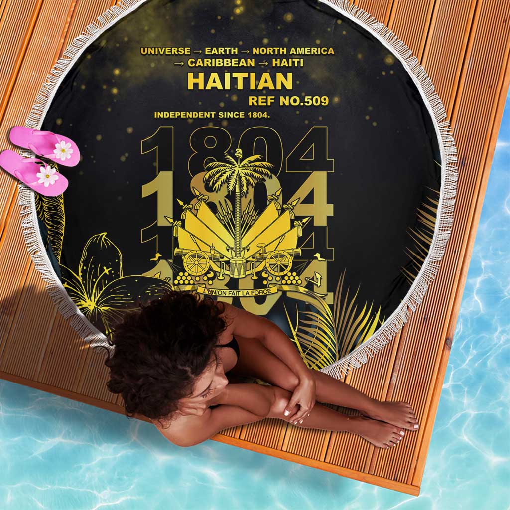 Haiti 1804 Beach Blanket Gold Tropical Leaves And Coat Of Arms - African Pride