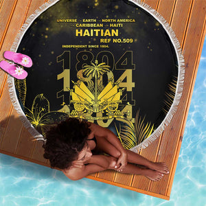 Haiti 1804 Beach Blanket Gold Tropical Leaves And Coat Of Arms - African Pride