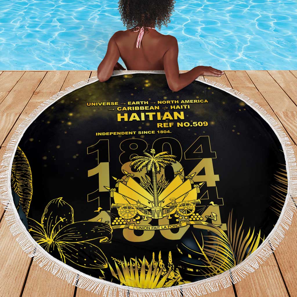 Haiti 1804 Beach Blanket Gold Tropical Leaves And Coat Of Arms - African Pride