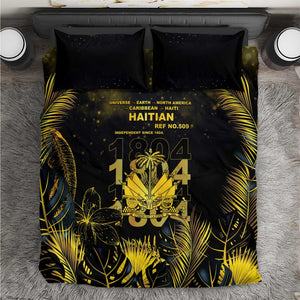 Haiti 1804 Bedding Set Gold Tropical Leaves And Coat Of Arms - African Pride
