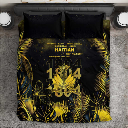 Haiti 1804 Bedding Set Gold Tropical Leaves And Coat Of Arms - African Pride