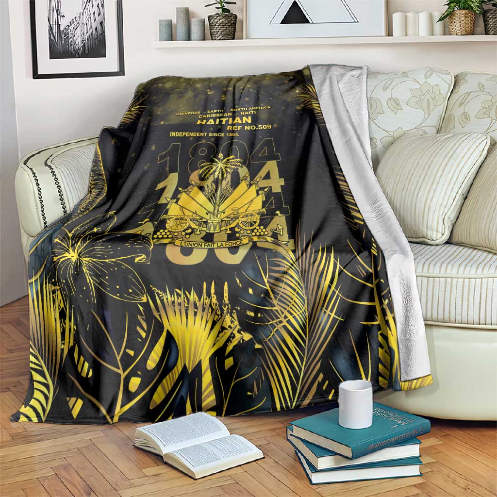 Haiti 1804 Blanket Gold Tropical Leaves And Coat Of Arms - African Pride