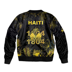 Haiti 1804 Bomber Jacket Gold Tropical Leaves And Coat Of Arms - African Pride